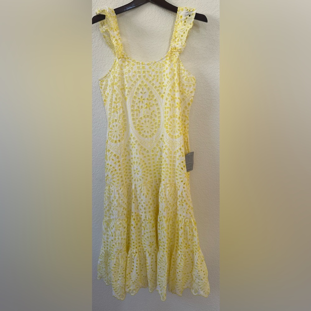 BTFL-LIFE Cotton Eyelet Midi Sundress In Yellow SZ M Med